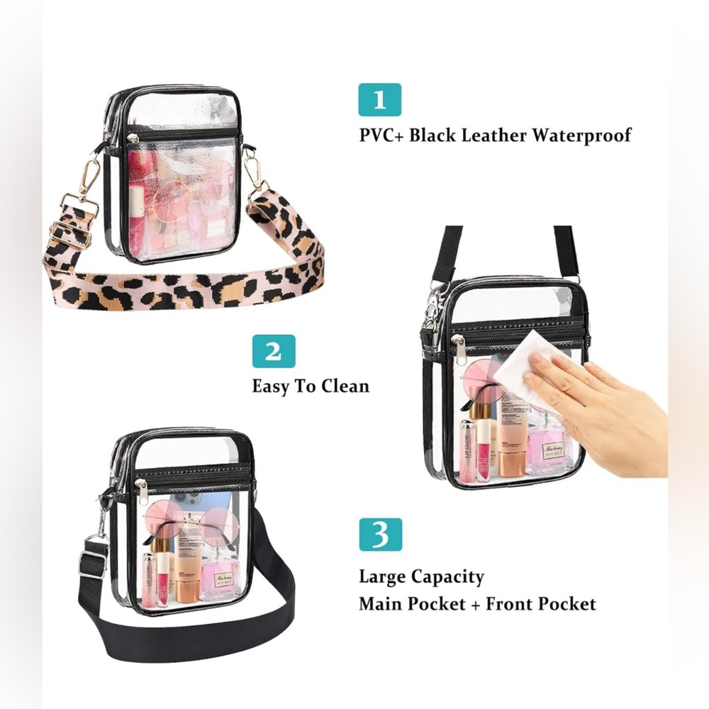 NWOT Clear Stadium Crossbody Bag with Solid Black Adjustable Purse Strap - Picture 5 of 9